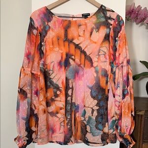 Torrid Orange, Pink and Blue Abstract Blouse M/L
